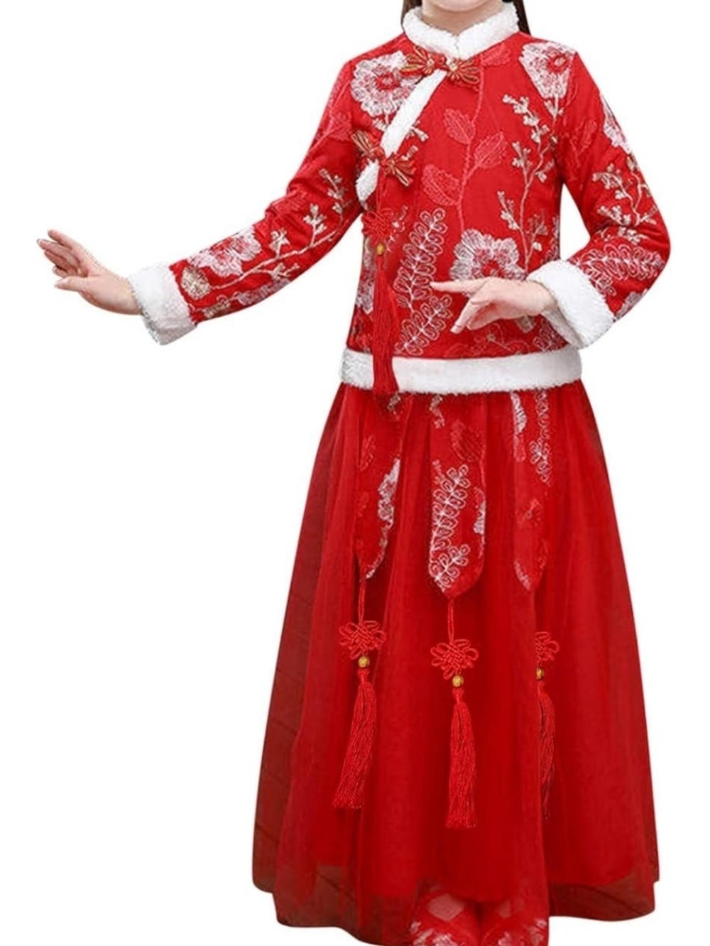 Girl Fairy Red Skirt Suit Winter Hanfu Style 2 Pieces Swing Skirt